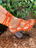 Sandália de salto cristal laranja